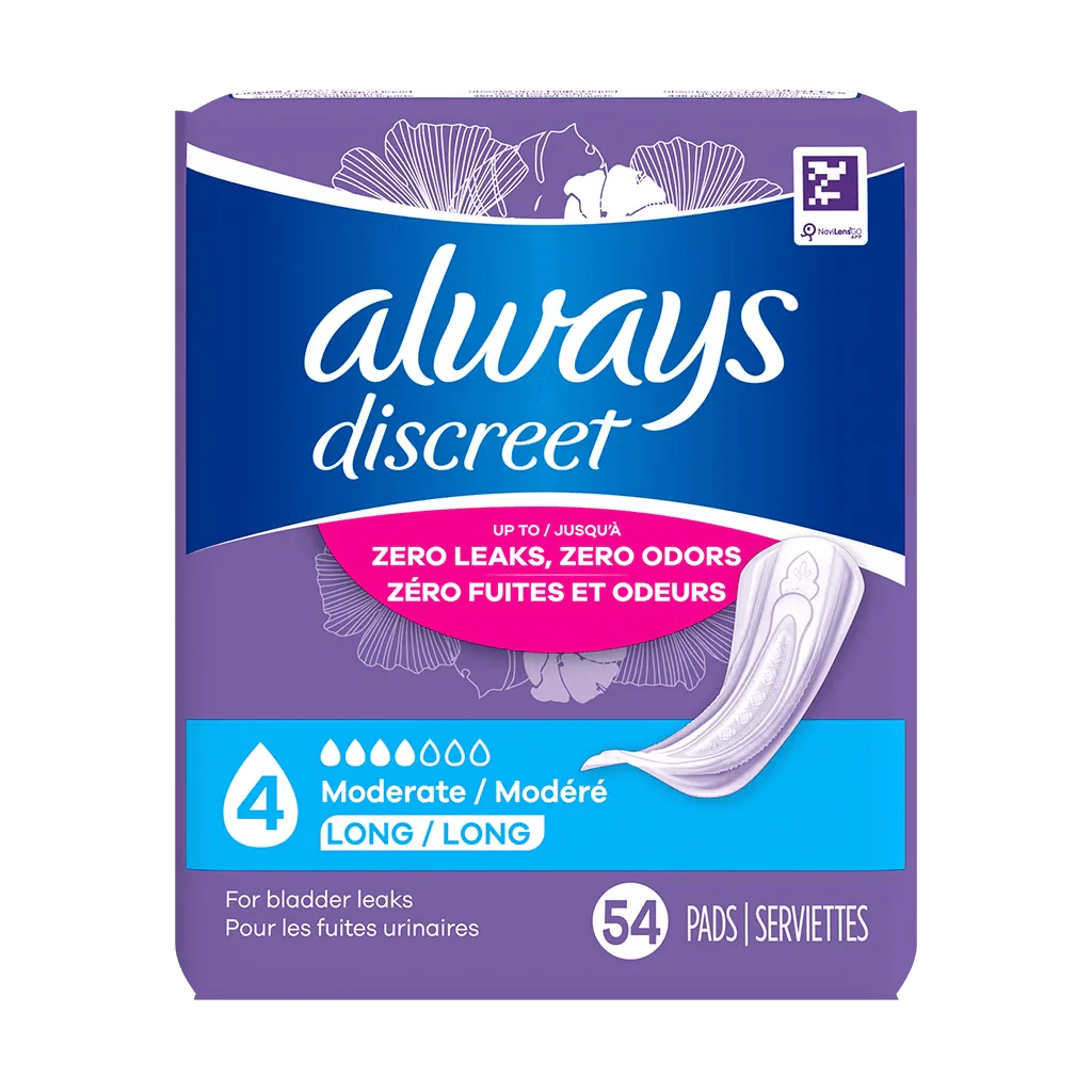 Always Discreet Moderate Long Pads, 4 Drops