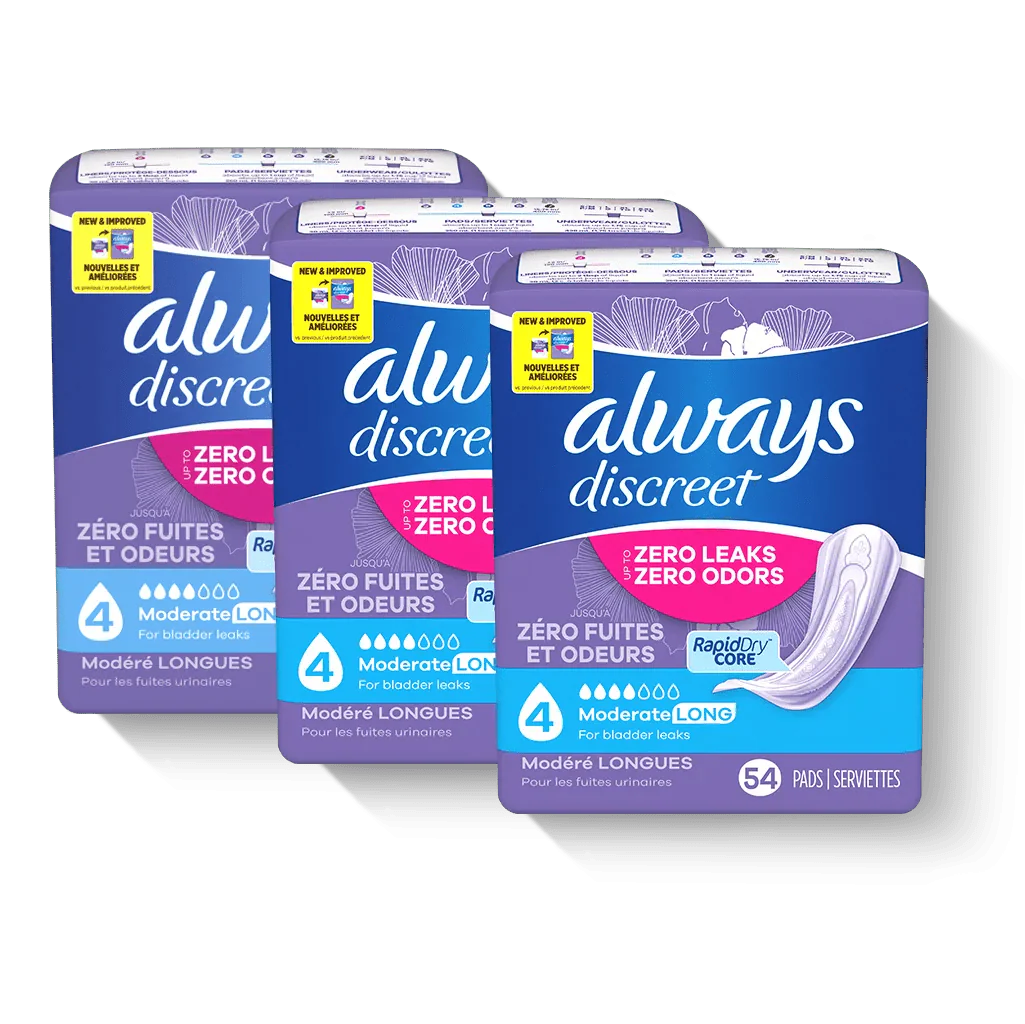 Always Discreet Moderate Long Pads, 4 Drops