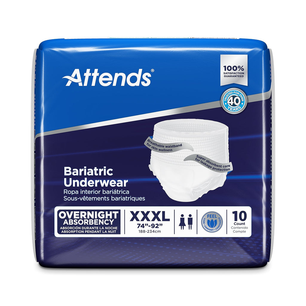 Attends Bariatric Incontinence Underwear, Overnight Absorbency, 3XL