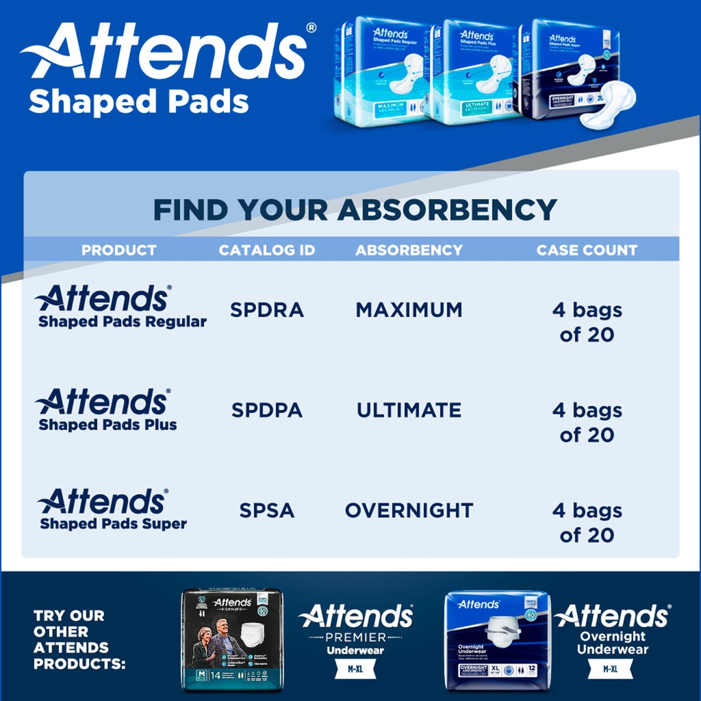Attends Shaped Pads Plus, Ultimate Absorbency