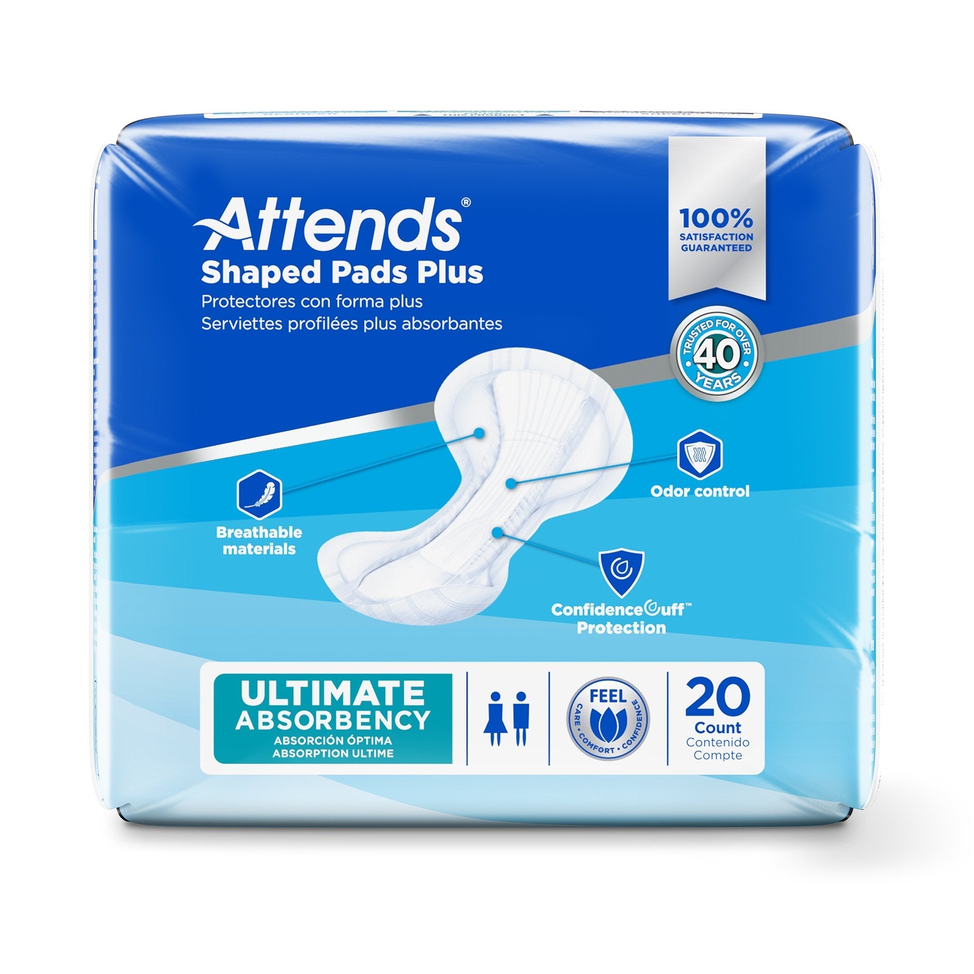 Attends Shaped Pads Plus, Ultimate Absorbency