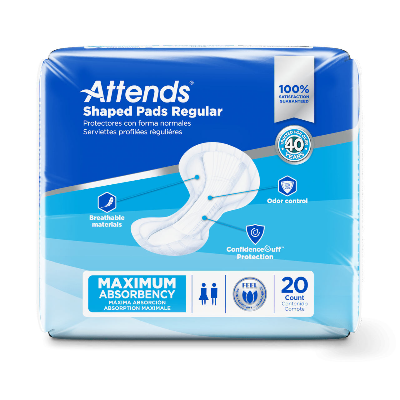 Attends Shaped Pads Regular, Maximum Absorbency
