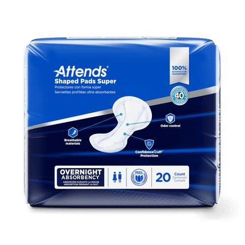 Attends Shaped Pads Super, Overnight Absorbency