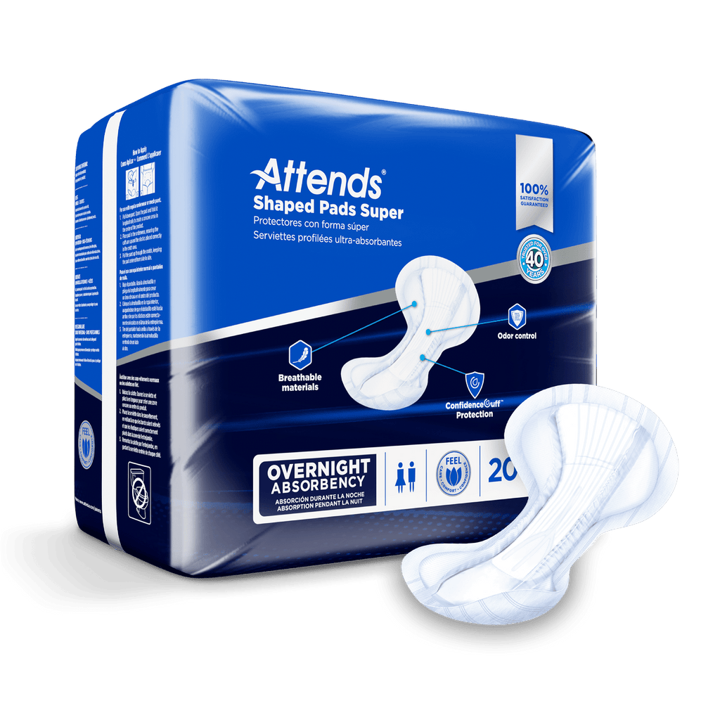 Attends Shaped Pads Super, Overnight Absorbency