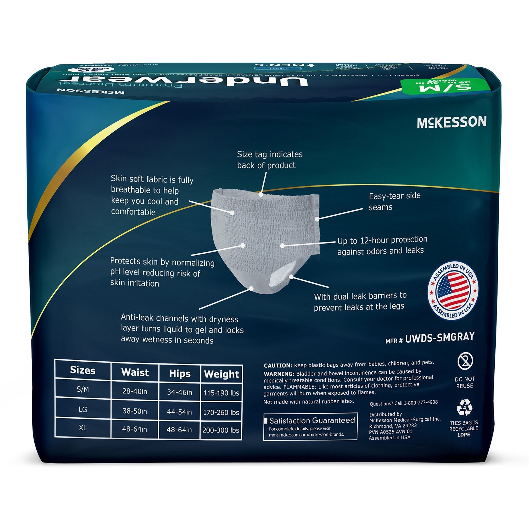 McKesson Men's Premium Discreet Pull On Absorbent Underwear, Heavy
