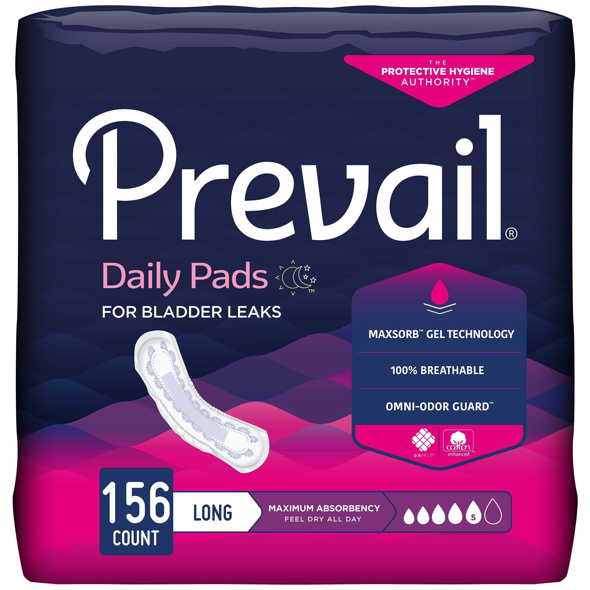 Prevail Women's Daily Bladder Control Pads, Maximum Absorbency