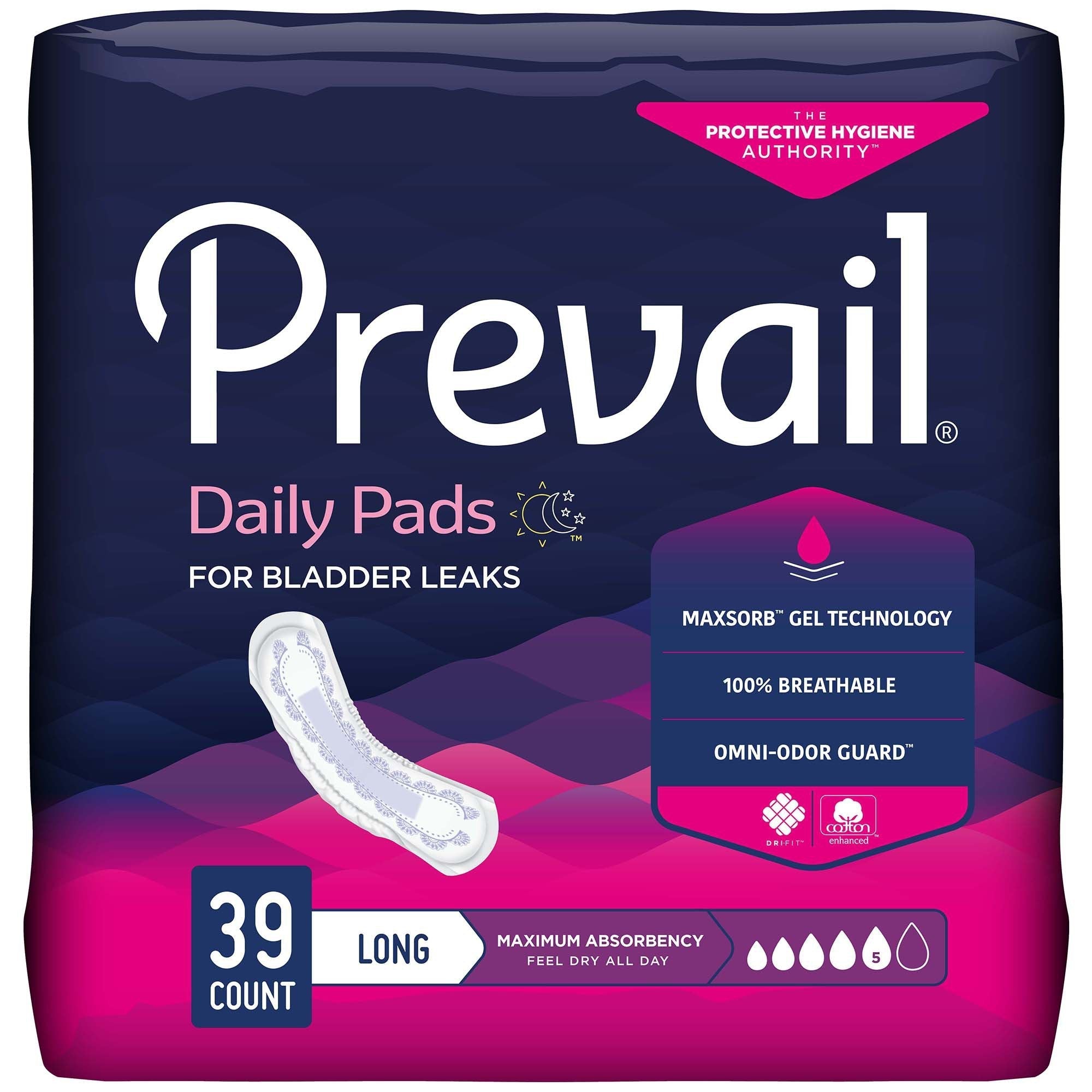 Prevail Women's Daily Bladder Control Pads, Maximum Absorbency