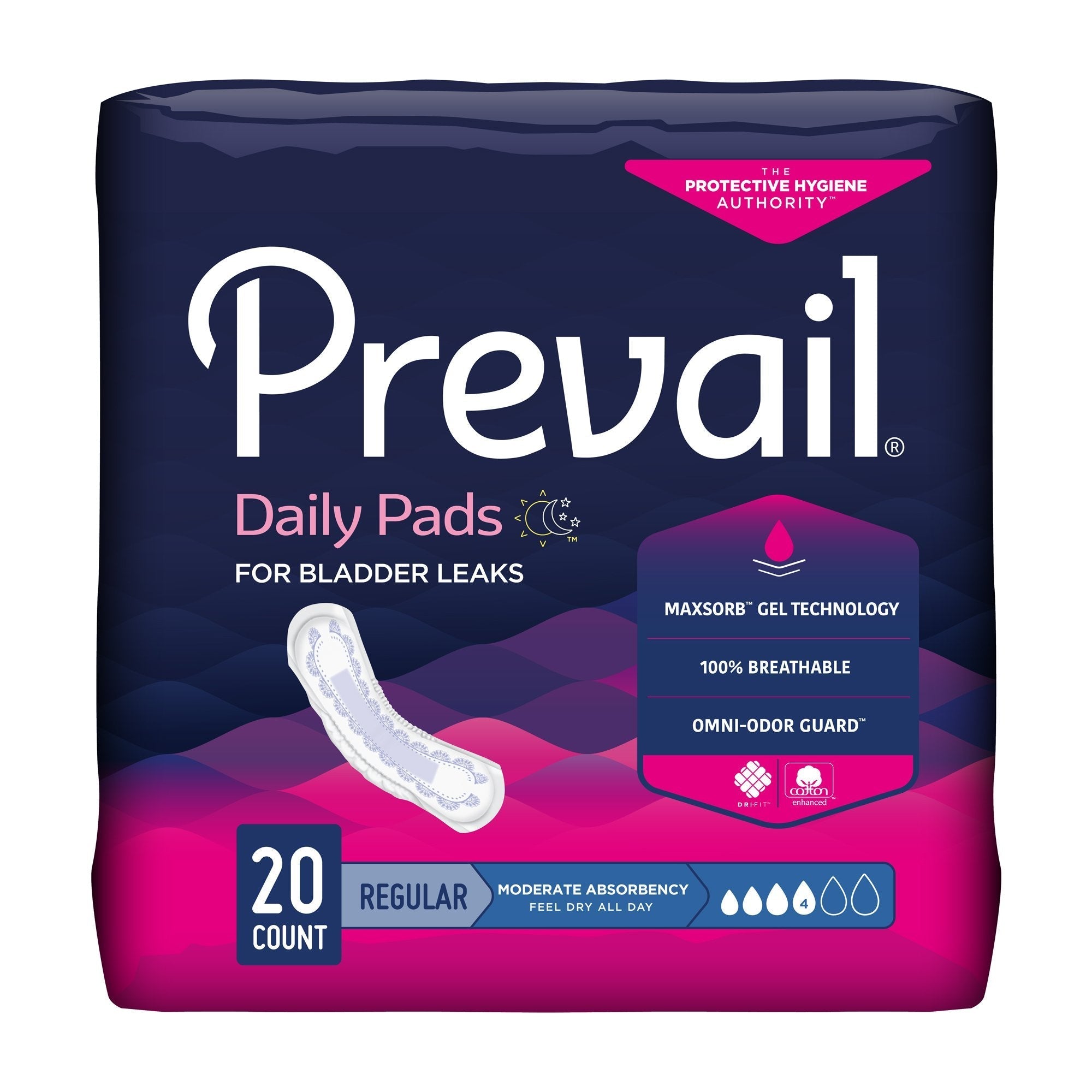 Prevail Women's Daily Bladder Control Pads, Moderate Absorbency