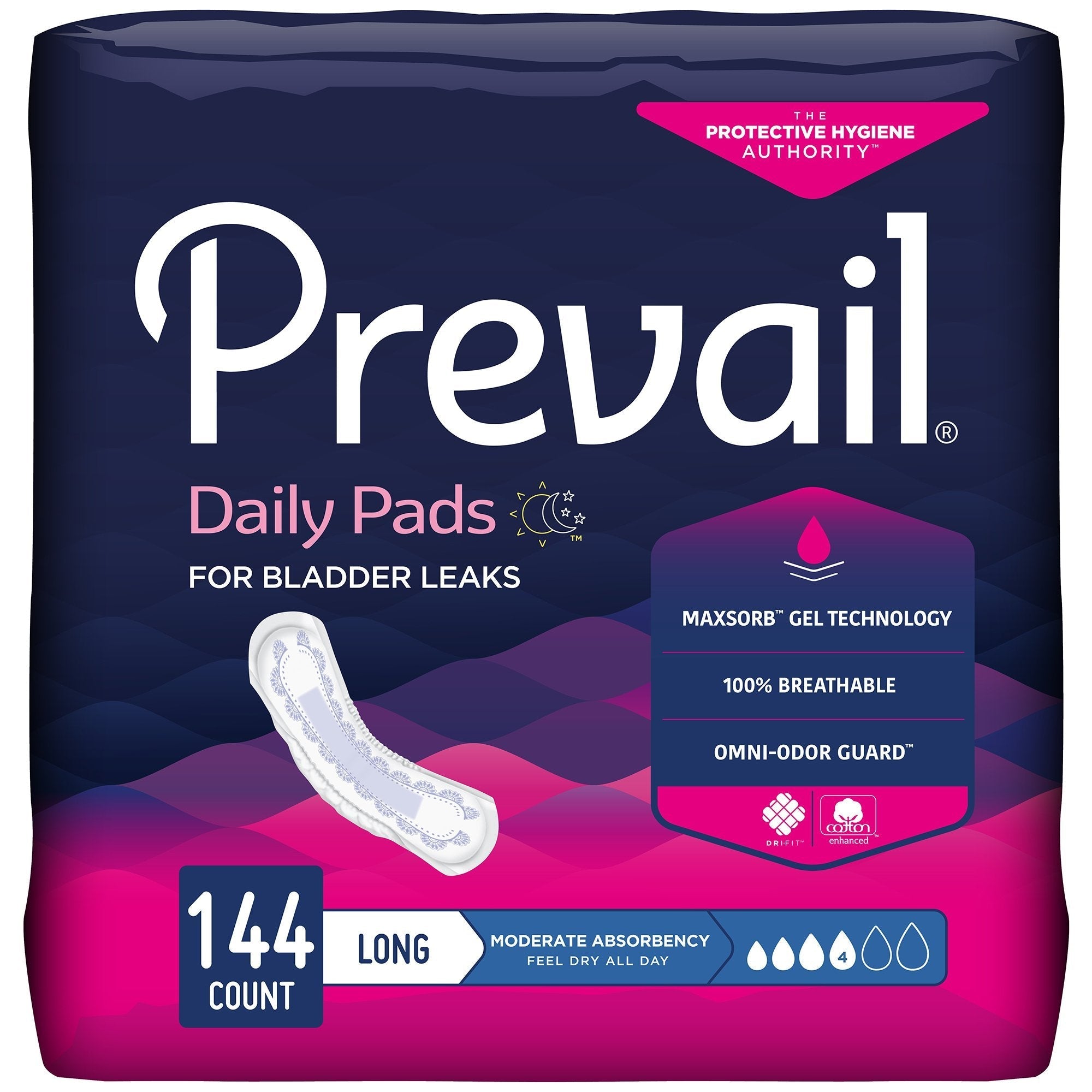Prevail Women's Daily Bladder Control Pads, Moderate Absorbency
