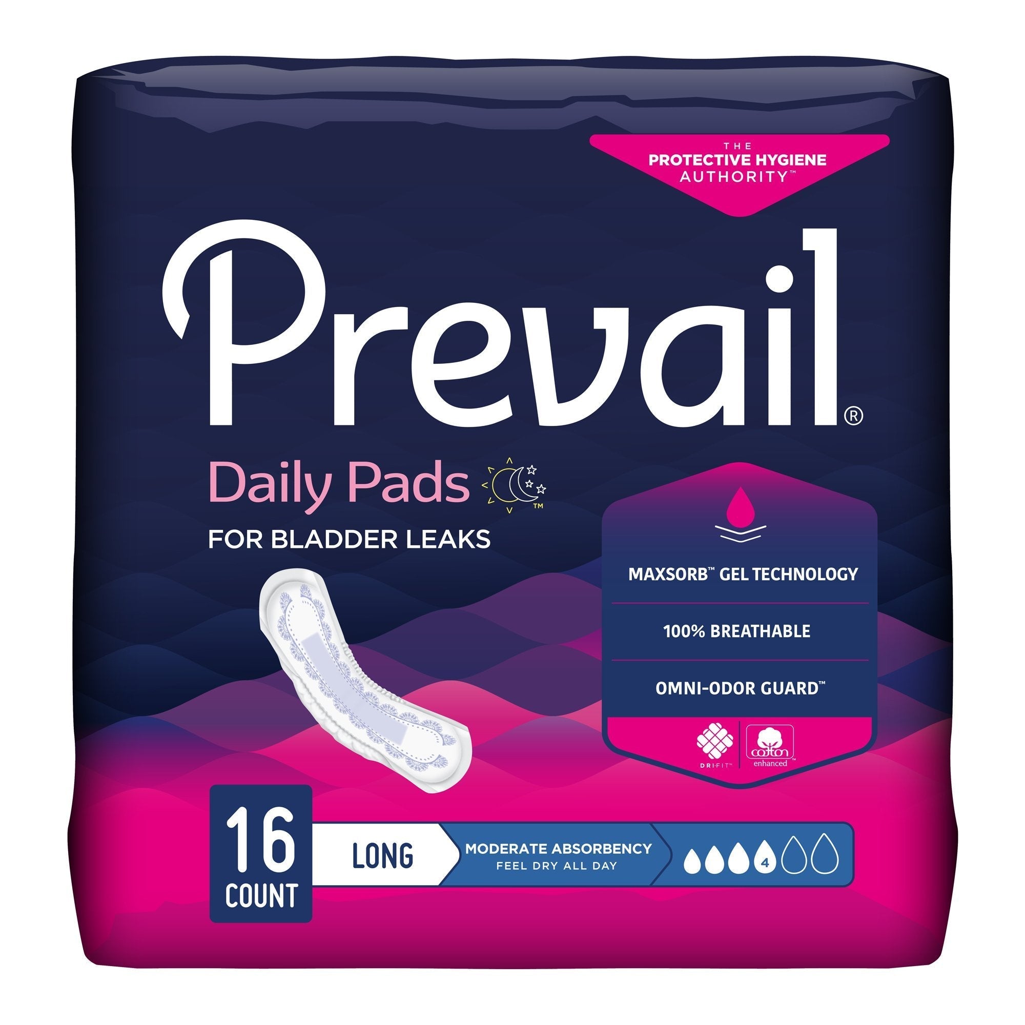 Prevail Women's Daily Bladder Control Pads, Moderate Absorbency